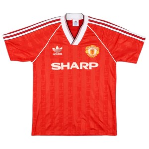 Manchester United 1988-90 Camiseta local · El clásico Sharp–adidas de finales de los años 80