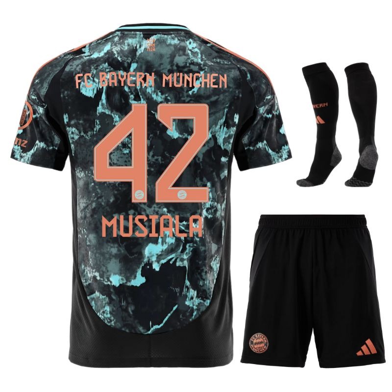 Kit Fuori Casa Junior Bayern Munich 2024/25 con Musiala - Versione Tifoso (Nero)