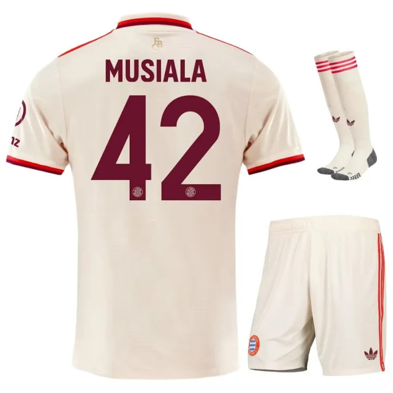 Kit du Tiers Junior Étoile Bayern Munich 2024/25 - Version Supporter (Crème, Musiala)