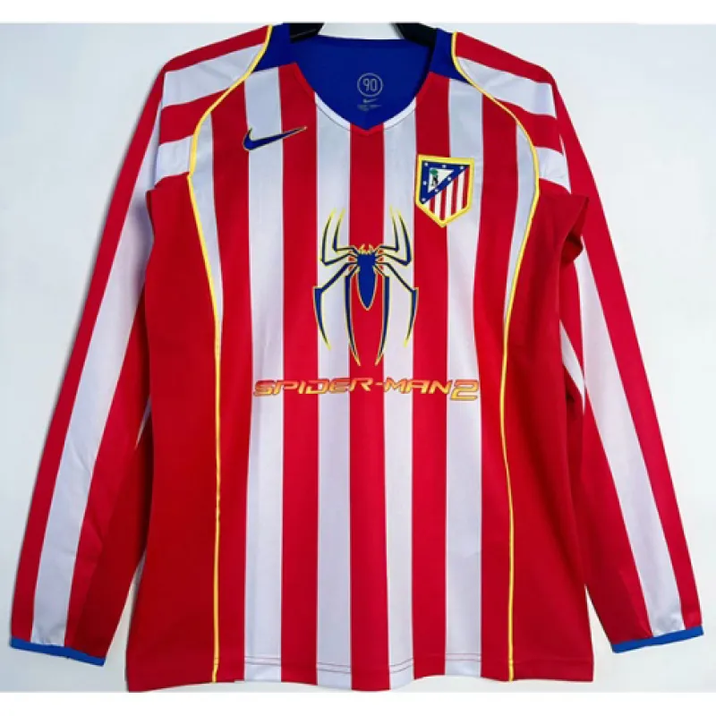 Camiseta retro de mangas largas de Atletico Madrid 2004/05 de local - Rojo/Blanco