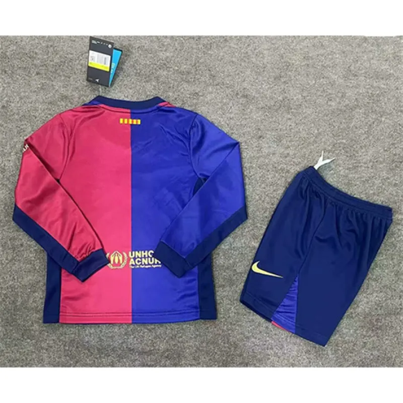 FC Barcelona Kids' Long-sleeved Jersey + Shorts 2024/25 Home - Red/Blue