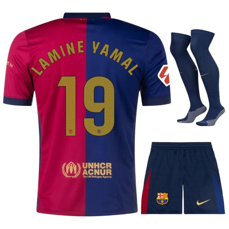 Lamine Yamal FC Barcelona 2024-25 Home Kids' Jersey Set - Blue/Red