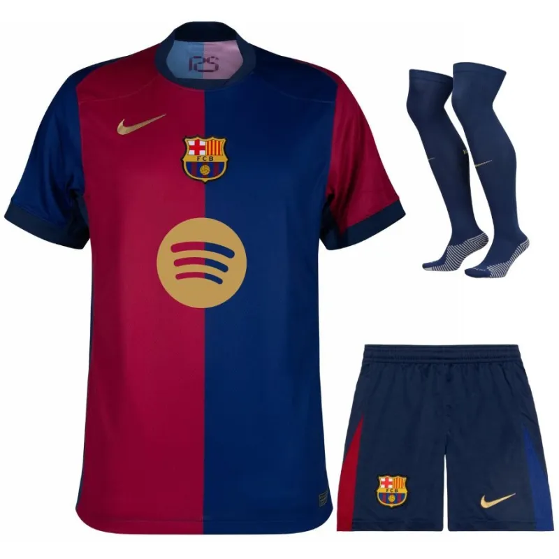 FC Barcelona Kids' Home Kit 2024/25 with New Sponsor - Red/Blue