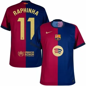 FC Barcelona RAPHINHA Kids' Home Jersey 2024/25 with New Sponsor - Red/Blue