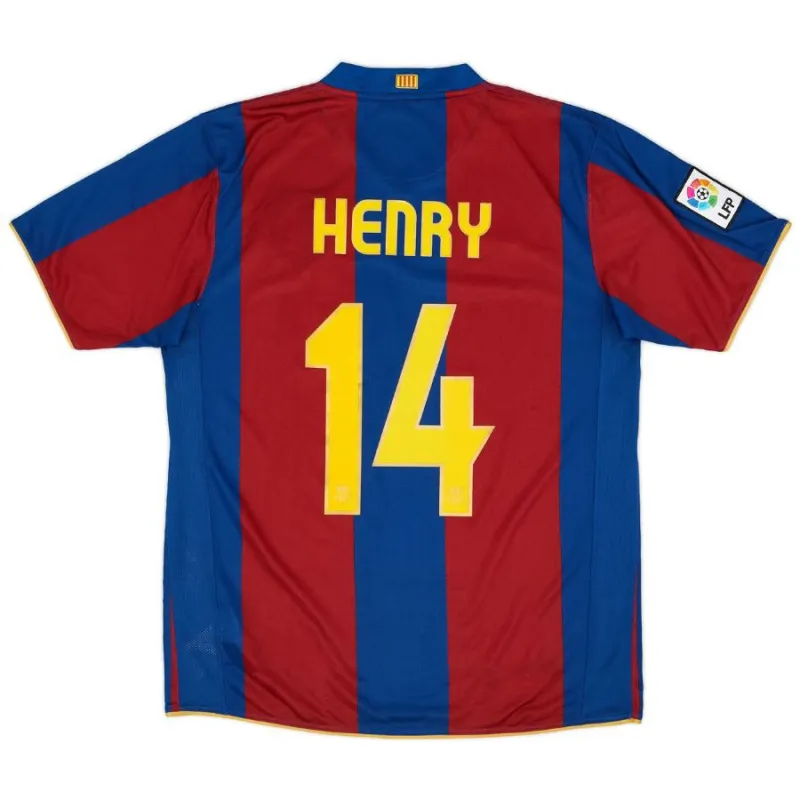 Camisa retro de Henry del Barcelona, local 2007/08 - Rojo/Azul