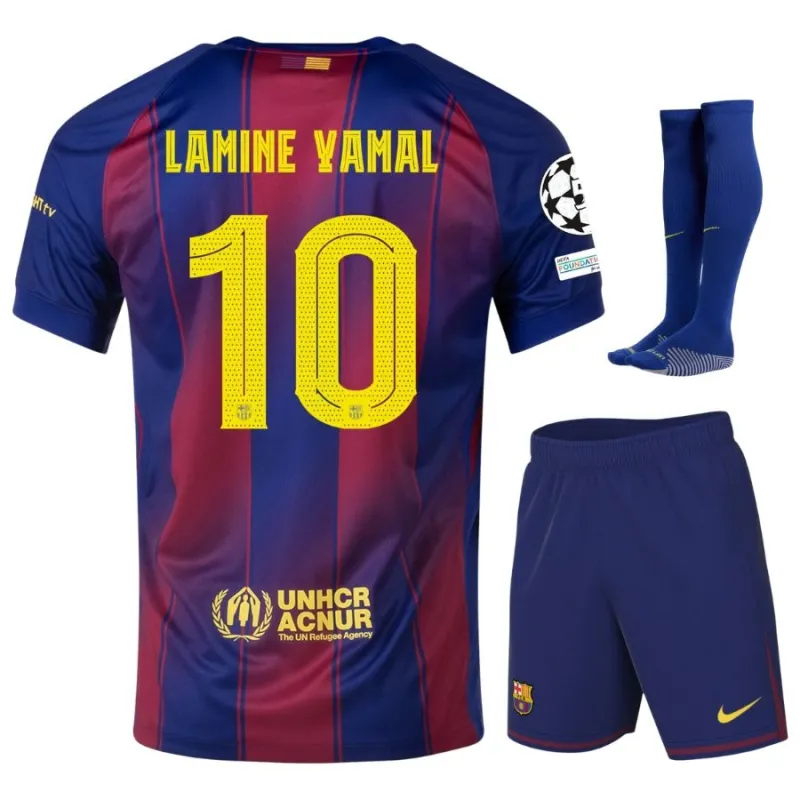 FC Barcelona YAMAL 2025/26 Heim-UCL-Kinder-Trikot-Set - Rot/Blau
