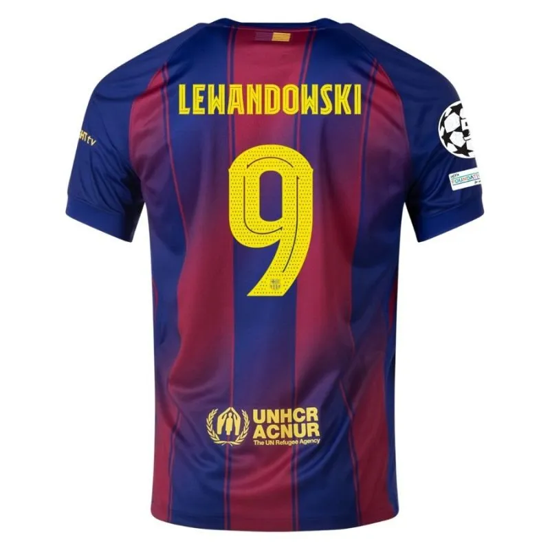 Camiseta en casa de la UCL infantil del FC Barcelona LEWANDOWSKI 2025/26 - Rojo/Azul