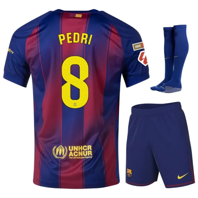 Set de camiseta infantil en casa del FC Barcelona PEDRI 2025/26 - Rojo/Azul