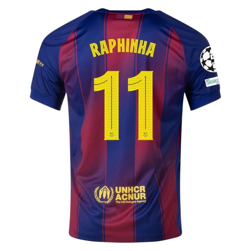 Camiseta en casa de la UCL infantil del FC Barcelona RAPHINHA 2025/26 - Rojo/Azul