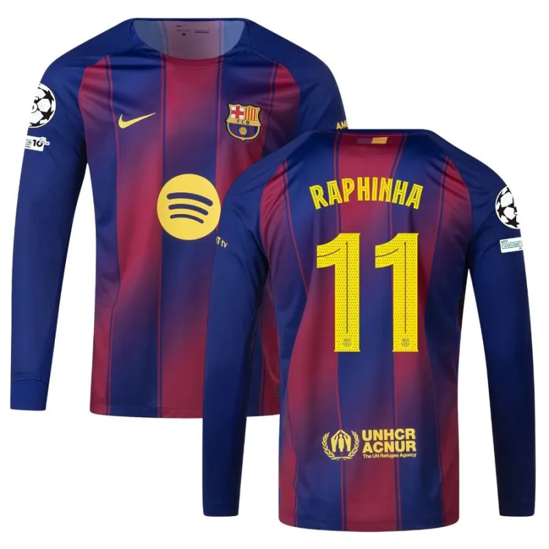 Camiseta Barcelona Local Manga Larga UCL 2025/26 RAPHINHA