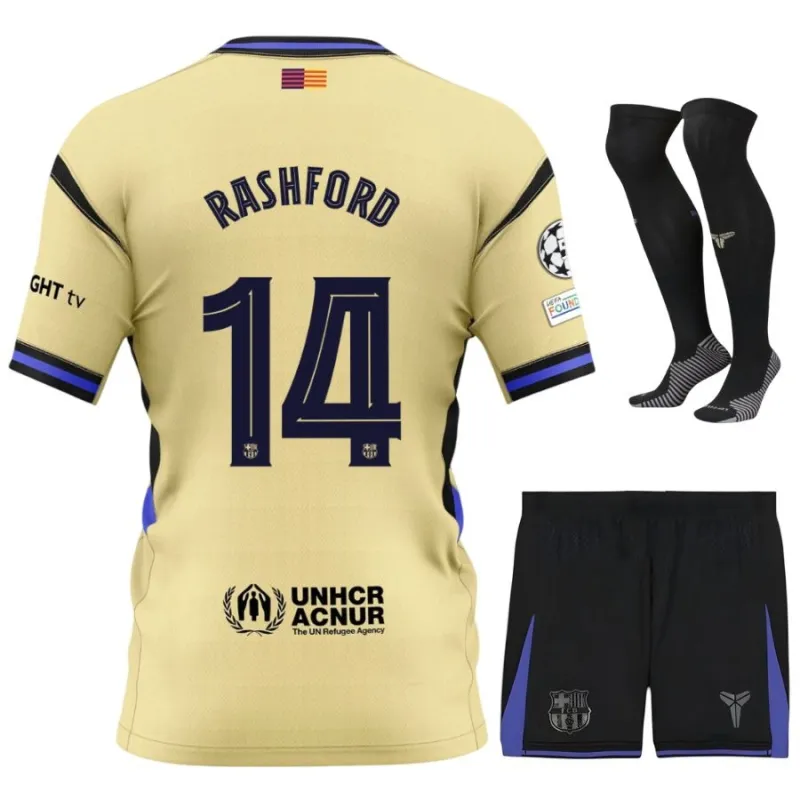 Barcelona RASHFORD UCL 2025/26 Away Kids' Jersey Set - Beige