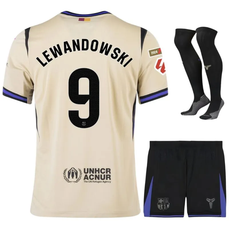 Barcelona LEWANDOWSKI 2025/26 Kinder Auswärtstrikot-Set - Beige