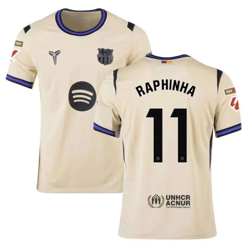 Barcelona RAPHINHA 2025/26 Kids Away Jersey - Beige
