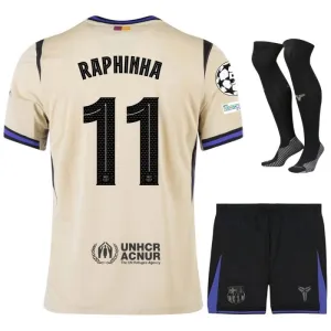 Barcelona RAPHINHA UCL 2025/26 Kids Away Kit Jersey - Beige