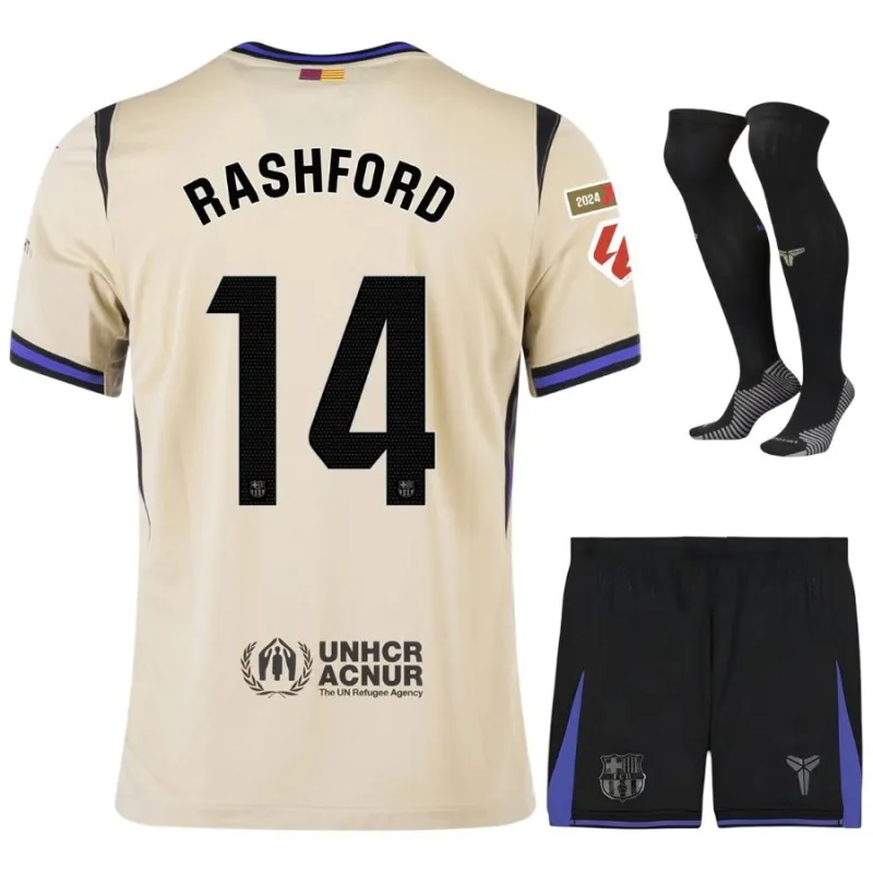 Barcelona RASHFORD 2025/26 Conjunto Infantil Camiseta Visitante - Beige