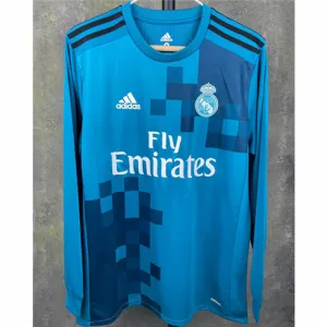 Terza maglia retro a maniche lunghe del Real Madrid 2017/18 - Blu