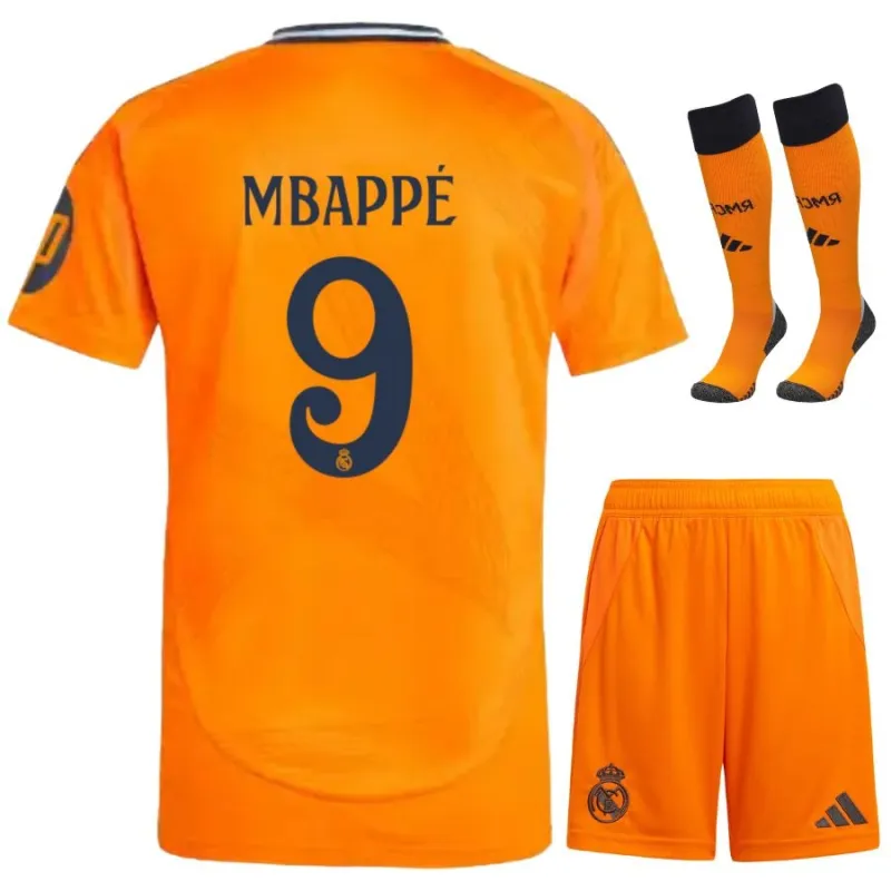 Mbappé Real Madrid 2024/25 Away Kids' Jersey Set - Orange