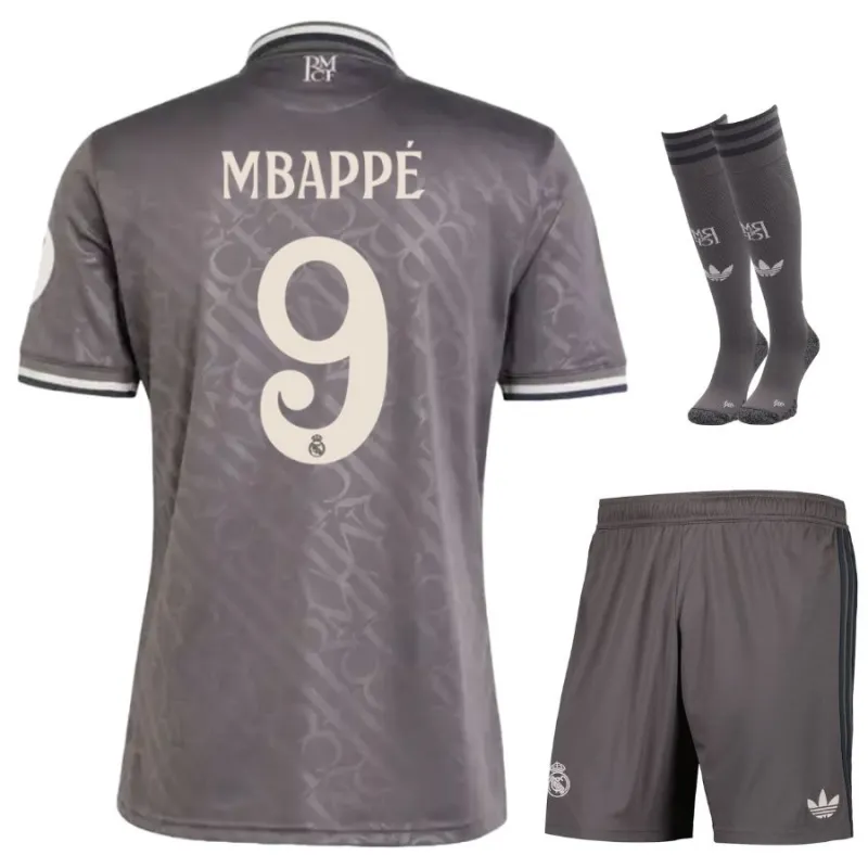 Mbappé Real Madrid 2024/25 Kids' Third Jersey Set - Grey