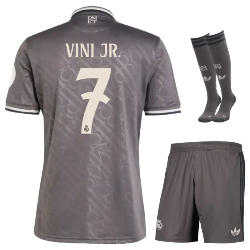 VINI JR - Ensemble de troisième maillot pour enfants de Real Madrid 2024/25 - Gris
