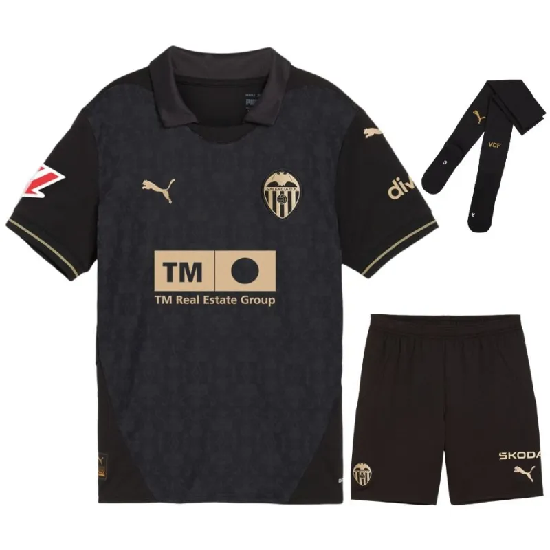Valencia 2024/25 Away Kids' Jersey Set - Black