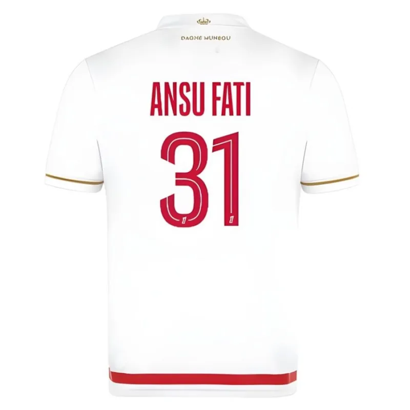 Camiseta local infantil + pantalones cortos de Ansu Fati en el AS Monaco 2025/26 - Blanco/Rojo