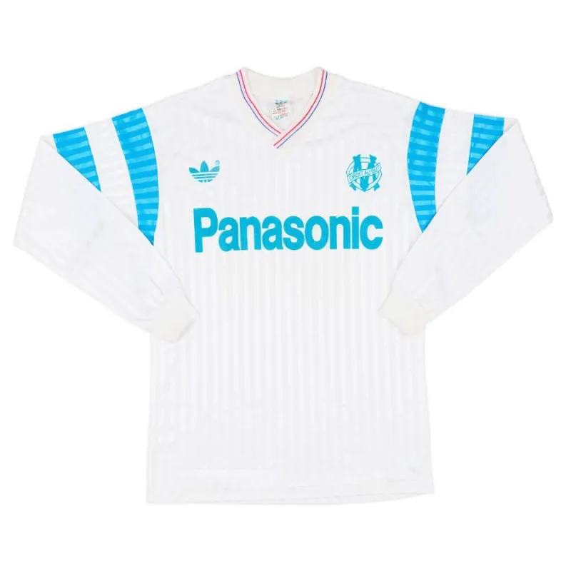 Marseille 1990/91 Retro-Heimtrikot mit langen Ärmeln - Weiß