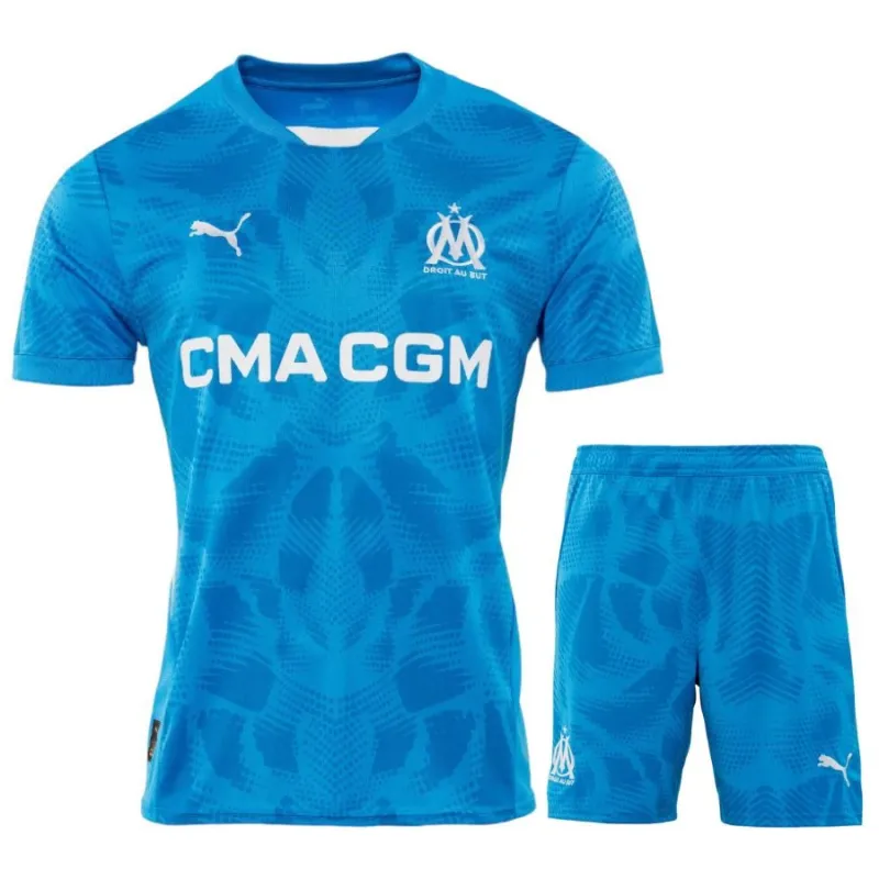 Marseille Kids' 2024/25 Blue Goalkeeper Jersey and Shorts Set