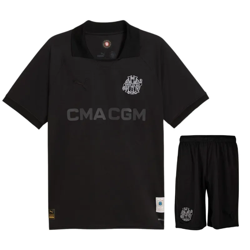 Kinder - Trikot - und Short - Set von Marseille 2024/25 125 - jähriges Jubiläum - Schwarz