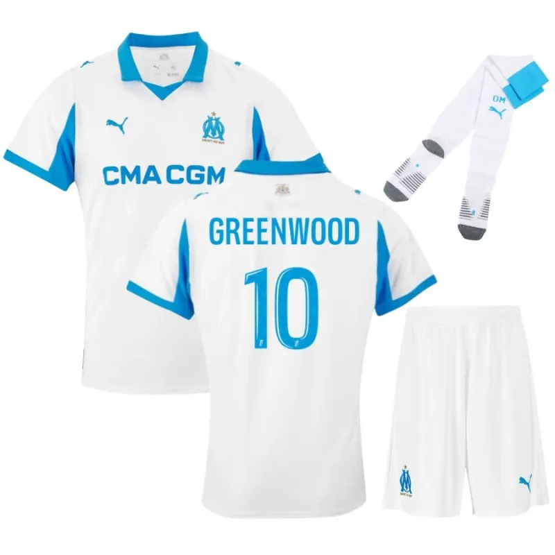 Marseille GREENWOOD Kids' Jersey Set 2025/26 Home - White