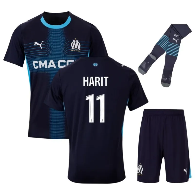 Marseille HARIT Kids' Jersey Set 2025/26 Away - Blue