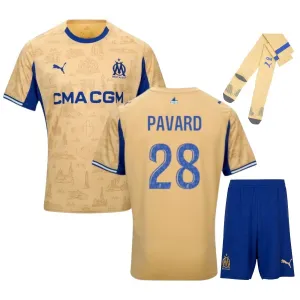 Ensemble maillot enfant quatrième Marseille PAVARD 2025/26 - Beige