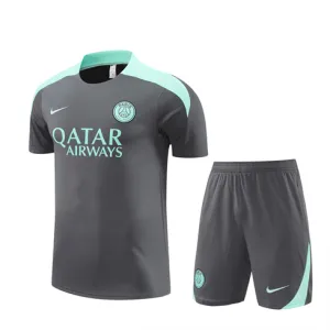 Paris Saint-Germain geflocktes Trainingstrikot + Shorts 2024/25 - Grau