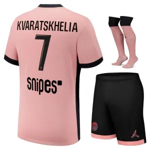 Khvicha Kvaratskhelia's Paris Saint - Germain Kids' 2024/25 Third Kit Set - Pink