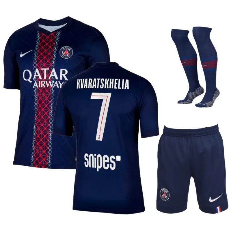Paris Saint-Germain KVARATSKHELIA Kids' 2025/26 Home Kit - Blue/Red