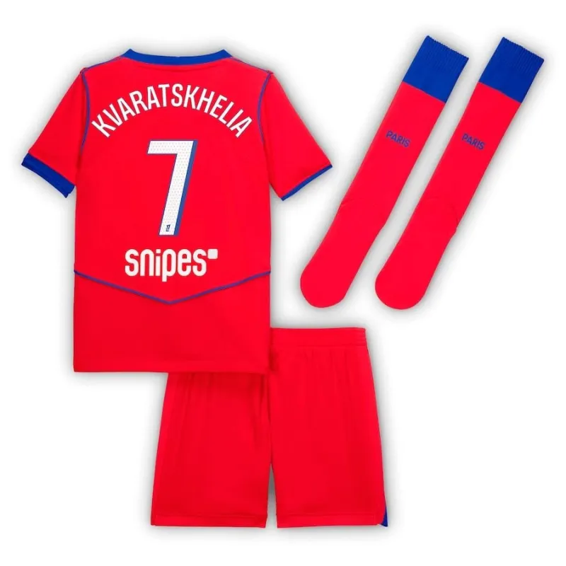 Paris Saint-Germain KVARATSKHELIA Maillot Ensemble Troisième Enfant 2025/26 - Rouge