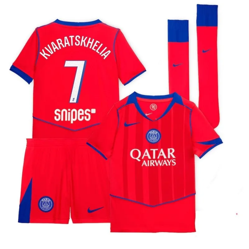 Paris Saint-Germain KVARATSKHELIA Maillot Ensemble Troisième Enfant 2025/26 - Rouge