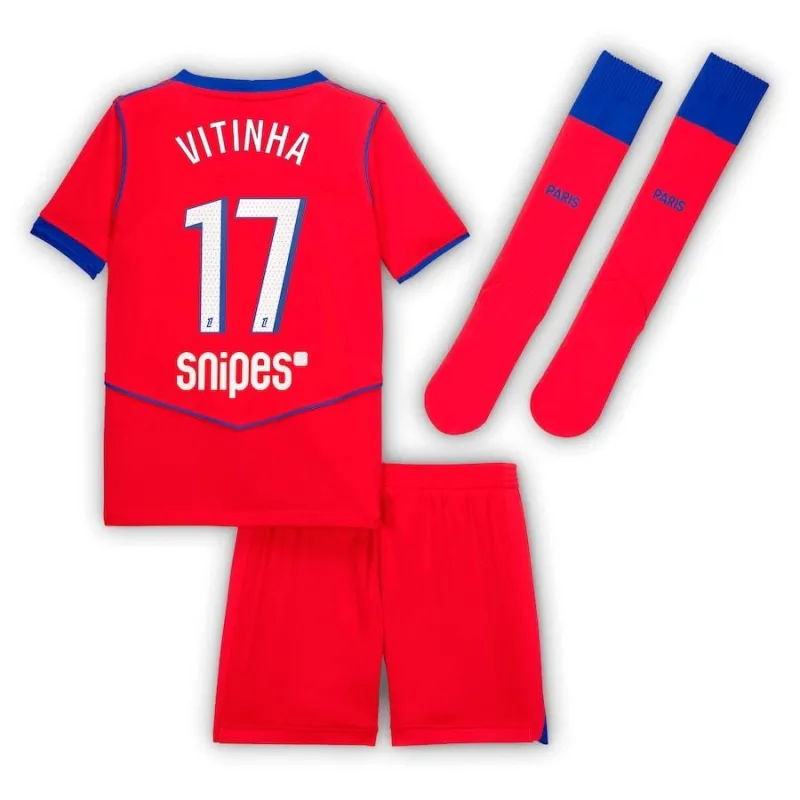 Paris Saint-Germain VITINHA 2025/26 Kids Third Kit Jersey - Red