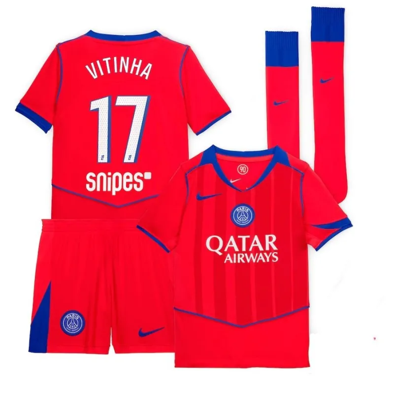 Paris Saint-Germain VITINHA 2025/26 Kids Third Kit Jersey - Red