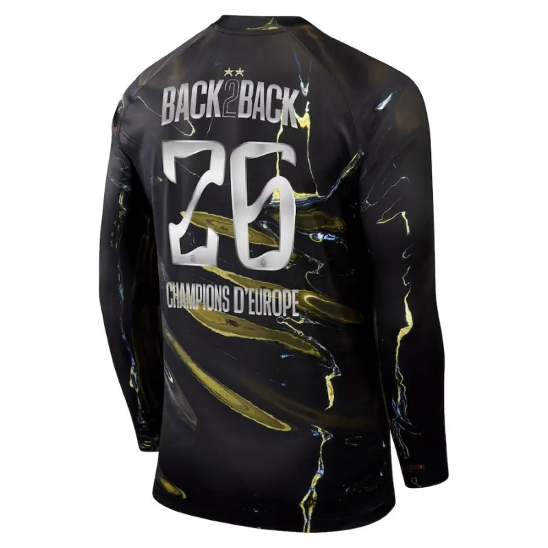 Camiseta PSG Noche Jordan Manga Larga 2025/26 2 Estrellas Campeón Europeo