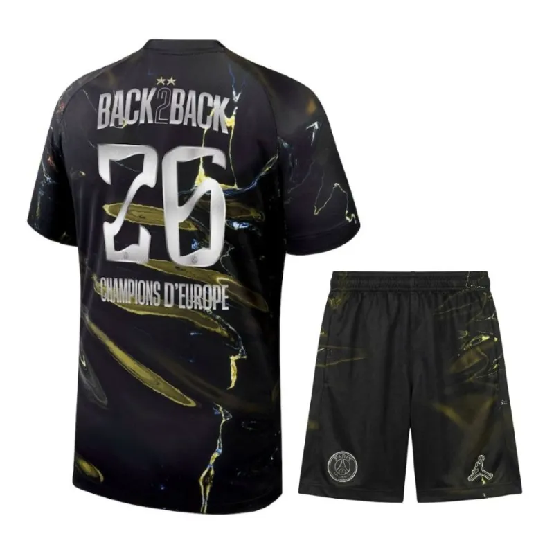Camiseta PSG Conjunto Infantil Noche Jordan 2025/26 2 Estrellas Campeón Europeo