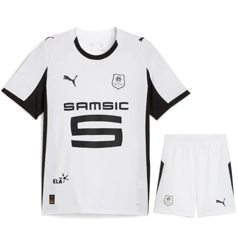Rennes 2025/26 Auswärts Kindertrikot + Shorts - Weiß