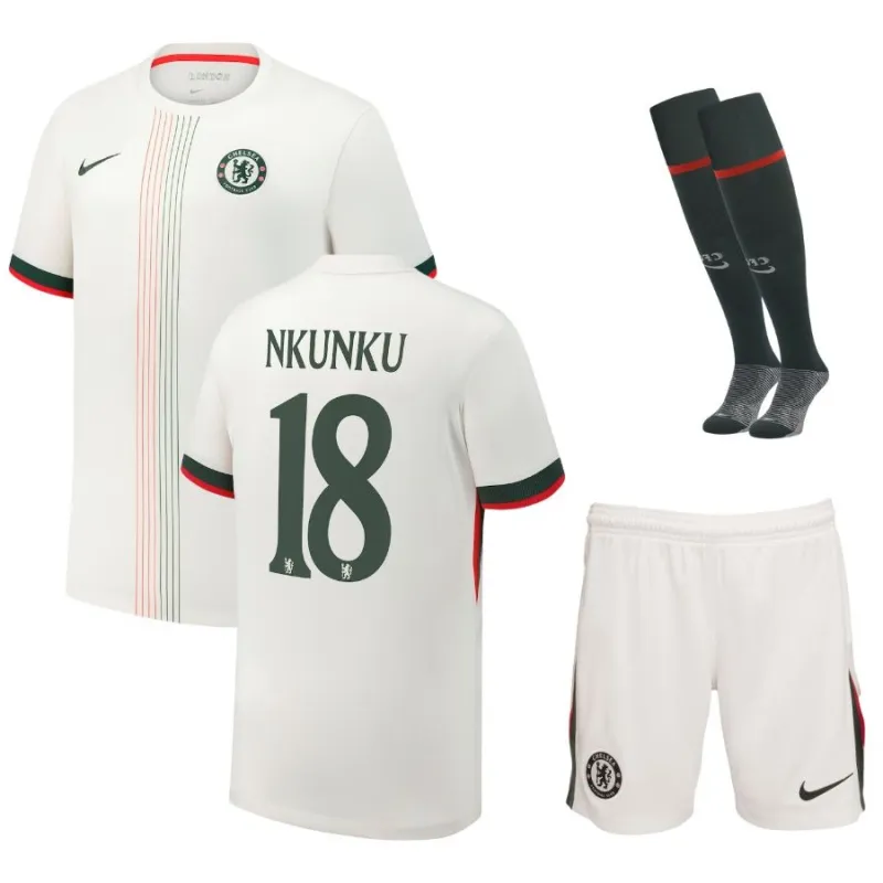 Ensemble de maillot enfant à l'extérieur du Chelsea NKUNKU 2025/26 - Blanc