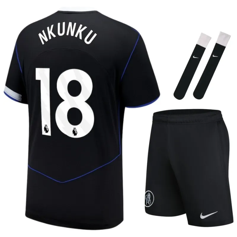 Chelsea NKUNKU 2025/26 Troisième ensemble de maillot pour enfants - Noir