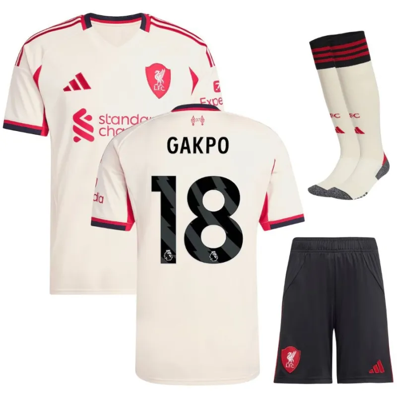 Liverpool GAKPO 2025/26 Kids' Away Jersey Set - White