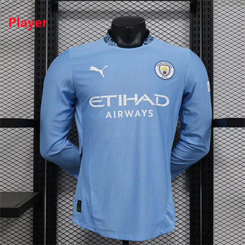 Manchester City 2024/25 Home Player Version Long-Sleeved Jersey - Blue