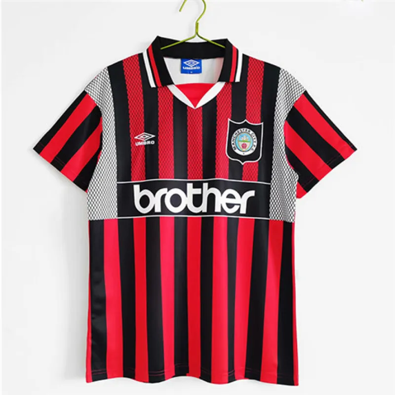 Maglia di trasferta retrò di Manchester City 1994 - 96 - Rosso/Nero