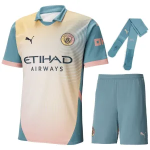 Set della quarta maglia per bambini di Manchester City 2024/25 - Azzurro/Rosa