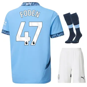 FODEN Set di maglia per bambini di casa di Manchester City 2024/25 - Blu