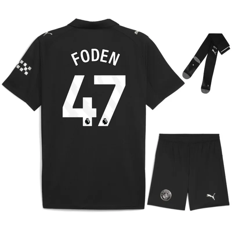 Manchester City FODEN 2025/26 Away Kids' Jersey Set - Black