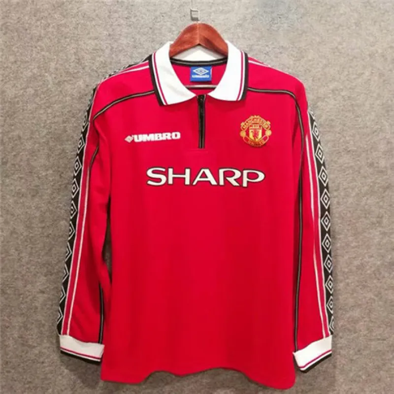 Maillot rétro manches longues domicile de Manchester United en 1998/99 - Rouge